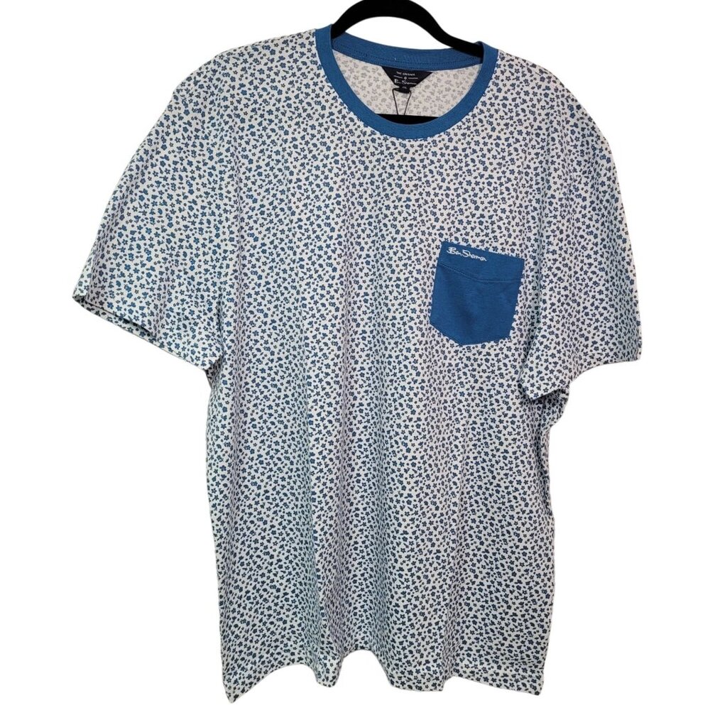 Ben Sherman Men's Floral Print Short Sleeve T-Shirt Blue Pocket Size XX-Large
